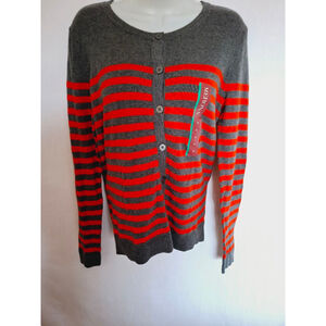 Merona Cardigan M/M Gray & Red striped nwt sweater